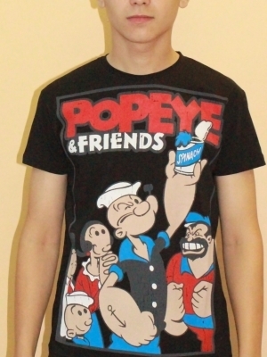 Купить черная футболка popey friends