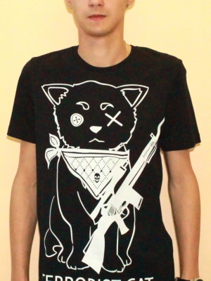 Купить черная футболка с котом