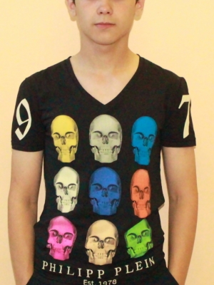 Купить черная футболка с цветным принтом черепа
